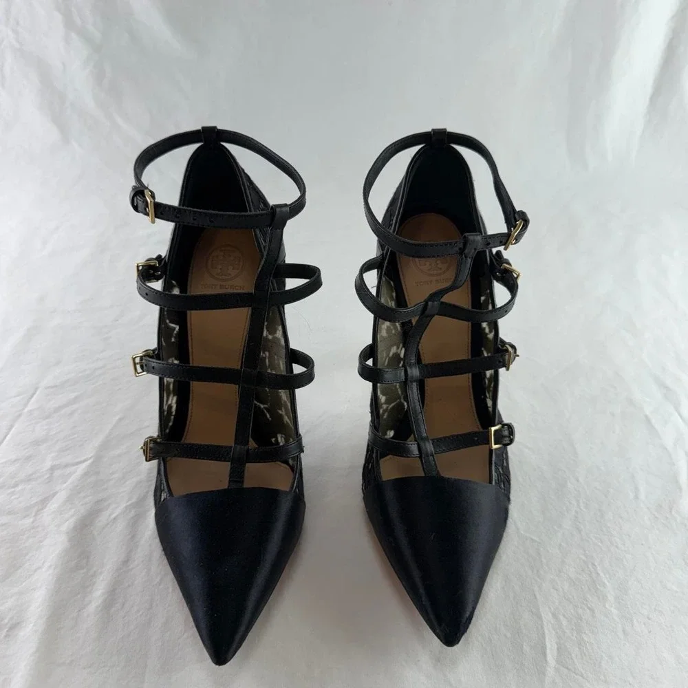 Tory Burch Sutton 100mm Pump Camellia Lace Strappy Womens 10M